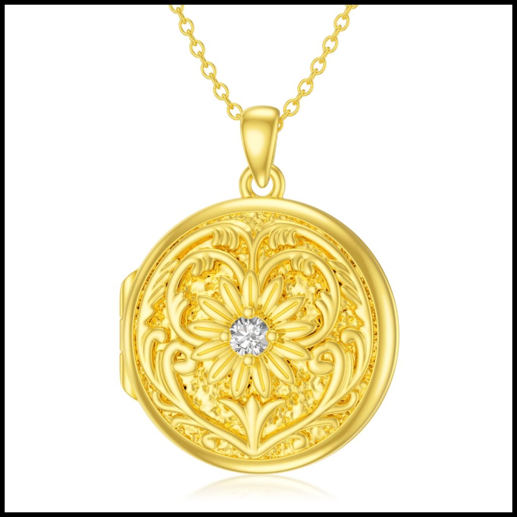 Minimalist Round Photo Locket Necklace Personalized Engraving Gold Plated Silver